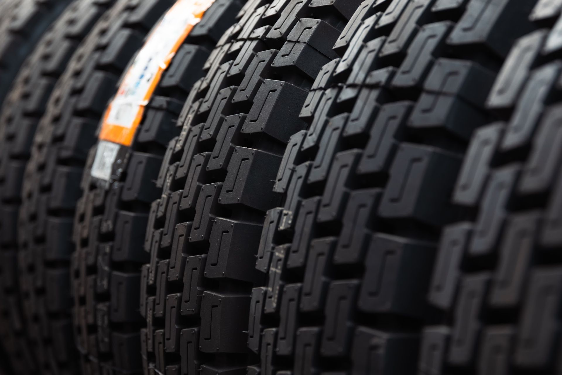 Row of truck tyres