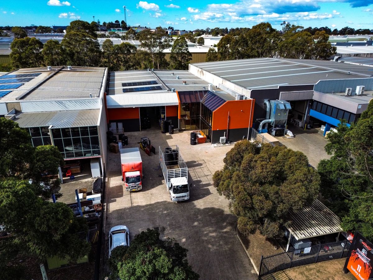 Infinity Tyres site at 11 Toohey Road, Wetherill Park, from above
